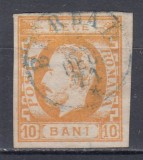 ROMANIA1871 LP 31 REGELE CAROL I CU BARBA 10 BANI PORTOCALIU T8 STAMPILAT BERLAD