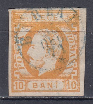 ROMANIA1871 LP 31 REGELE CAROL I CU BARBA 10 BANI PORTOCALIU T8 STAMPILAT BERLAD foto