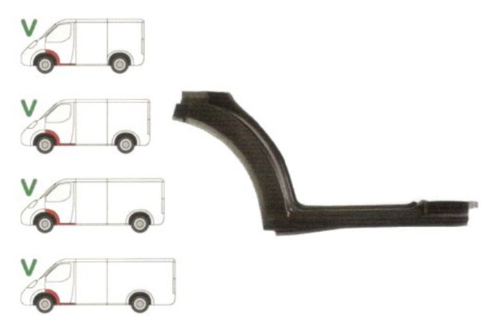 Prag metalic Ford Transit/Tourneo (V347/8), 05.2006-04.2013, Transit (V184/5), 05.2000-04.2006, fata, Stanga, sub usa fata; cu 1/3 segment aripa (ari