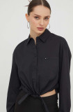 Tommy Jeans cămașă femei, culoarea negru, cu guler clasic, regular DW0DW17520