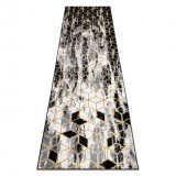 Modern GLOSS covor, traversa 409A 82 Cub stilat, glamour, art deco negru / gri / aur, 80x200 cm, Dreptunghi, Polipropilena