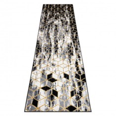 Modern GLOSS covor, traversa 409A 82 Cub stilat, glamour, art deco negru / gri / aur, 80x250 cm