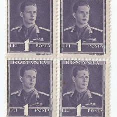 Romania, LP 154/1943, Mihai I (filigran MM) (uzuale), bloc 4, eroare, MNH