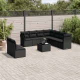 Cumpara ieftin Set canapele de grădină cu perne, 10 piese, negru, poliratan