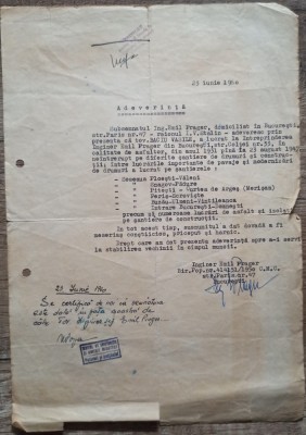 Adeverinta privind activitatea, semnata de Emil Prager 1960 foto