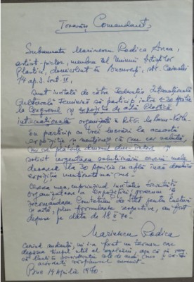 1970 Solicitare viză pictorița Rodica Marinescu / arta, comunism feminism femei foto