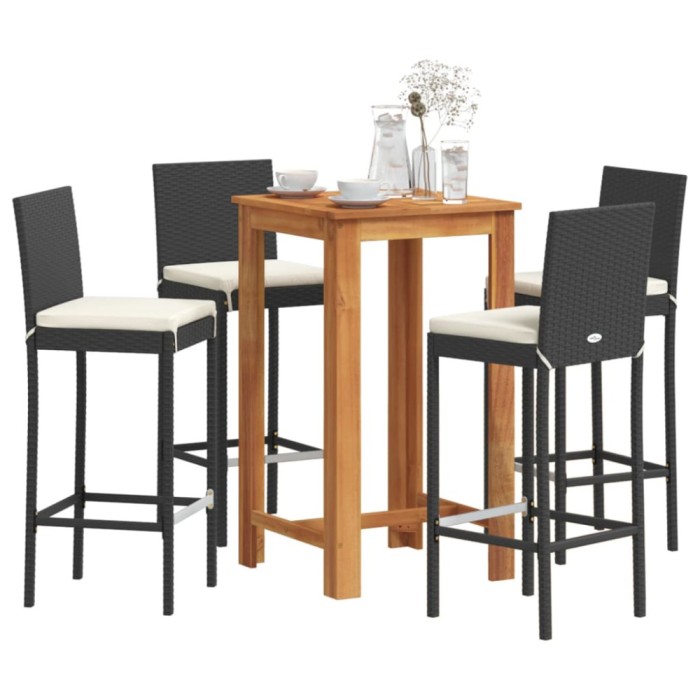 vidaXL Set bar de grădină 5 piese negru lemn masiv acacia și poliratan 3295264