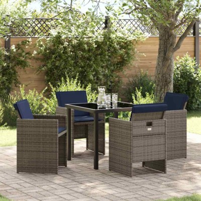 vidaXL Set de masă pentru grădină cu pernă 5 pcs Gri Rattan poli 3379968 foto