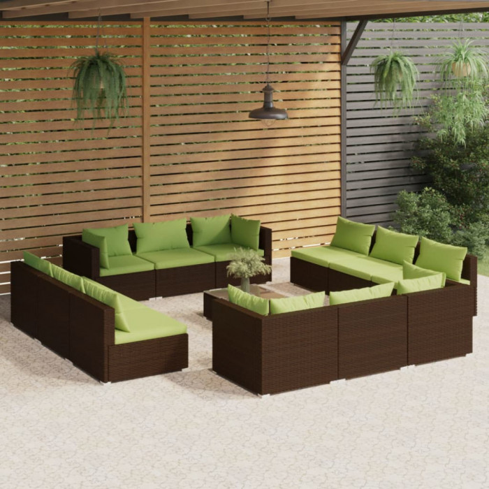 Set mobilier de gradina cu perne, 13 piese, maro, poliratan GartenMobel Dekor