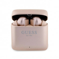 Căști Bluetooth cu logo imprimat Guess TWS + stație de andocare - aur roz