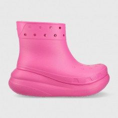 Crocs cizme Classic Crush Rain Boot femei, culoarea roz, 207946 207946.6UB-6UB