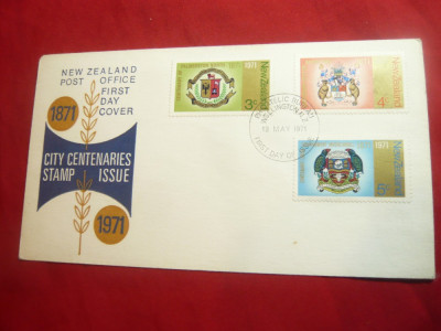 Plic FDC - Steme orase centenare 1971 Noua Zeelanda foto