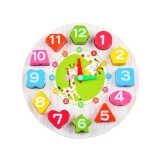 Jucarie Educativa Flippy, Tip Montessori, Model Ceas Girafa, din Lemn, + 36 Luni, 12 Piese, 17 cm, Multicolor