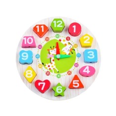 Jucarie Educativa Cyrax, Tip Montessori, Model Ceas Girafa, din Lemn, + 36 Luni, 12 Piese, 17 cm, Multicolor