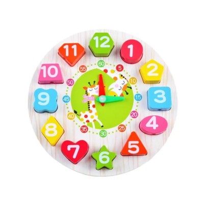 Jucarie Educativa Flippy, Tip Montessori, Model Ceas Girafa, din Lemn, + 36 Luni, 12 Piese, 17 cm, Multicolor foto
