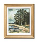 Cumpara ieftin Tablou vechi 1994 pictat manual inramat, Peisaj din natura, 55x50cm ulei pe panza, Emilian Enache