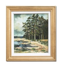 Tablou vechi 1994 pictat manual inramat, Peisaj din natura, 55x50cm ulei pe panza, Emilian Enache