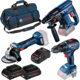 Bosch GSR 18V-50 + GWS 180-LI + GBH 180-LI + ProCORE + GAL 1880 CV + 1600A003BK - Masina de gaurit si insurubat 50 Nm + Polizor unghiular 125 mm + Rot