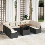 Set de sofa de gradina Gossi cu 10 piese si perne, negru, ratan poli, acacia, sofa de gradina Gossi cu 2 locuri si perne, negru, ratan poli
