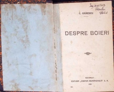DESPRE BOIERI-CONSTANTIN C. GIURESCU-280355 foto
