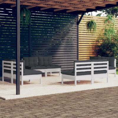 Gossi set mobilier de gradina cu perne, 8 piese, antracit, lemn pin foto