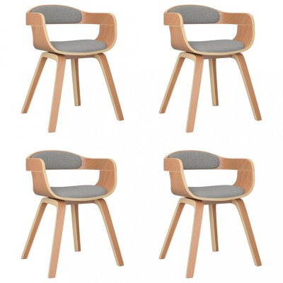 Scaune de bucatarie, 4 buc., gri taupe, lemn curbat si textil foto