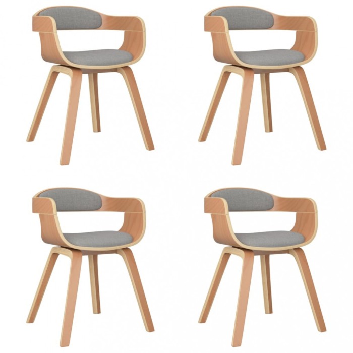 Scaune de bucatarie, 4 buc., gri taupe, lemn curbat si textil