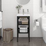 Cumpara ieftin Cadru lavoar baie cu chiuvetă &icirc;ncorporată, negru, fier