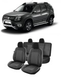 Cumpara ieftin Set huse scaune compatibile Dacia Duster 2010-2017 Piele + Textil (Compatibile cu sistem AIRBAG)