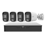 Kit supraveghere 4 mini camere Uniview, 5MP, ColorHunter, 5MP 2K+, Lumina Alba 20m, Vedere color pe timp de noapte, DVR 4 canale, Vizualizare de pe te, Rovision