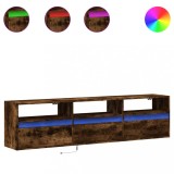 Cumpara ieftin Dulap TV de perete cu lumini LED, stejar fumuriu, 180x31x45 cm