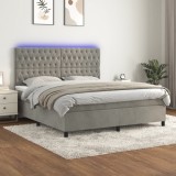 Gossi pat cu arcuri, saltea si led, gri deschis, 160x200 cm, catifea