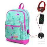 Cumpara ieftin Ghiozdan cu 4 compartimente, Coral High, cu USB, turcoaz cu flamingo