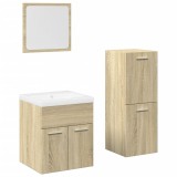 Cumpara ieftin Set mobilier de baie, 4 piese, stejar sonoma, lemn prelucrat