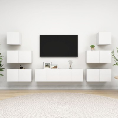 vidaXL Set dulapuri TV, 8 piese, alb, lemn prelucrat foto
