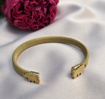 BRATARA CUFF DIN METAL AURIU TIP PLASA CU 2 ELEFANTI LA CAPETE foto