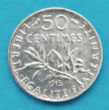 FRANTA 50 CENTI CENTIMES 1915 ARGINT STARE EXCELENTA, Europa