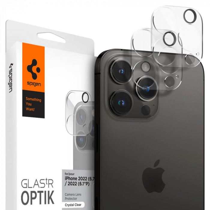 Set 2 Folii de protectie camera Spigen Optik.TR Protector pentru Apple iPhone 14 Pro/14 Pro Max Transparent