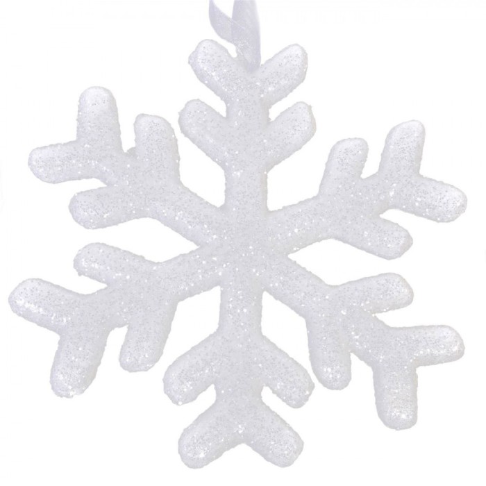 Ornament Brad Crăciun, Model Fulg, Culoare Alb, Material Spumă, Dimensiuni 17x17x1 cm