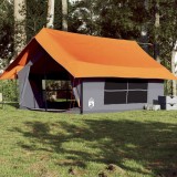 VidaXL Cort de camping pentru 5 persoane, gri/portocaliu, impermeabil