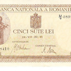 M1 - Bancnota Romania - 500 lei emisiune iulie 1941 - filigran BNR orizontal