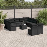 Gossi set canapele de gradina, 12 piese, cu perne, negru, poliratan