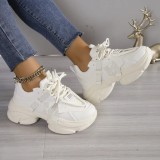 Sneakers Dama Bej, Casual Streetwear, Piele Ecologica, Talpa Plata 5cm, Marimea 39