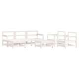 Set mobilier de gradina, 7 piese, alb, lemn masiv de pin