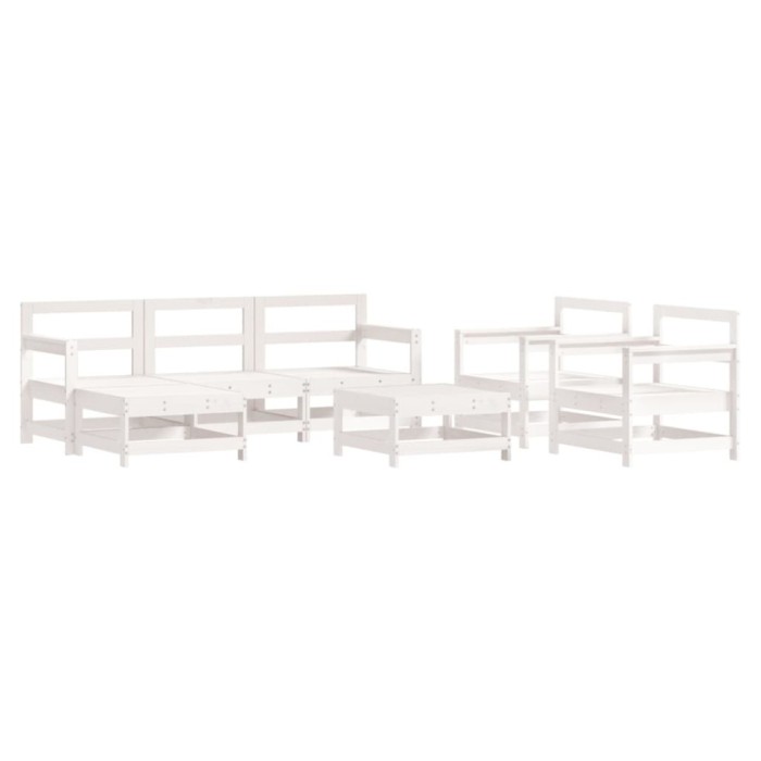 Set mobilier de gradina, 7 piese, alb, lemn masiv de pin