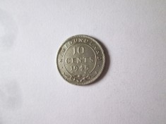 Rara! Newfoundland(Canada) 10 Cents 1945,moneda argint in stare buna/f.buna