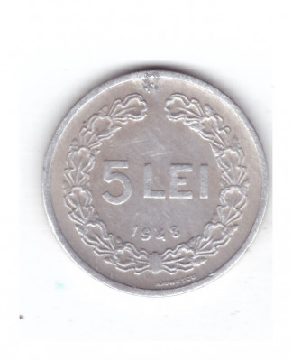 Moneda 5 lei 1948, stare buna, curata, mica urma de tragere de la matrita foto