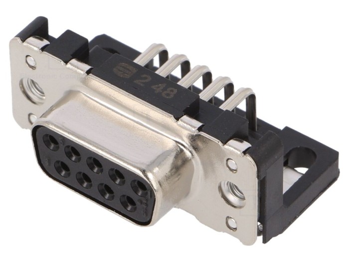 Conector D-Sub mamă 9 pini 90&deg; THT