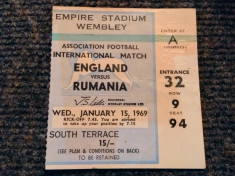 Bilet meci fotbal ANGLIA - ROMANIA (15.01.1969-meci amical) foto