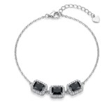 Cumpara ieftin Bratara din Argint 925 cu 3 Cristale Zirconiu Negru Emerald-Cut si Halo